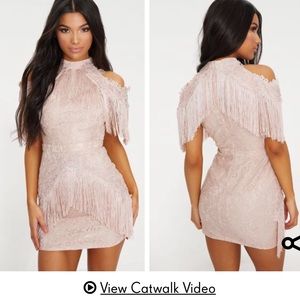 Pretty little thing light pink fringe dress